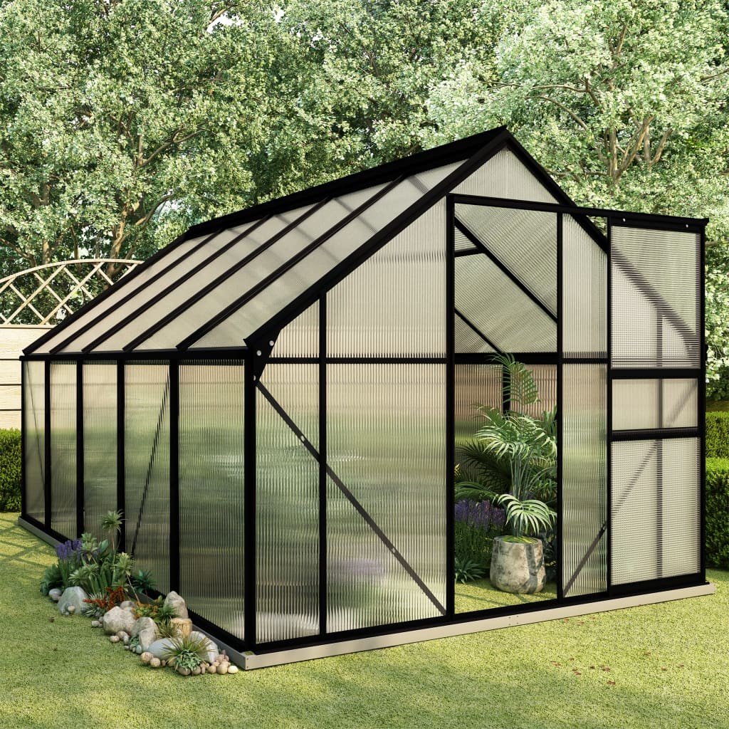 Greenhouse With Base Frame Anthracite Aluminium 5.89 M² 8 Greenhouse with Base Frame Anthracite Aluminium 5.89 m²